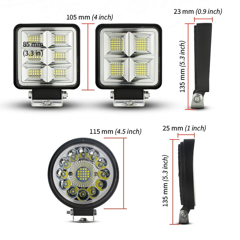 192W LED Spotlights Front Spoiler 4x4 4inch 12V 24V 64Leds Work Light For FSO Universal Truck Auto Bulbs