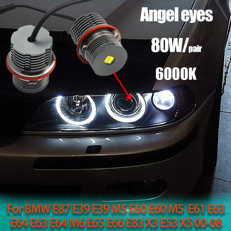 Bright 80W LED Angel Eyes Marker Lights Bulbs Lamp for BMW E87 E39 M5 E60 E61 E63 E64 M6 E65 E66 E83 X3 E53 X5 2000-2008