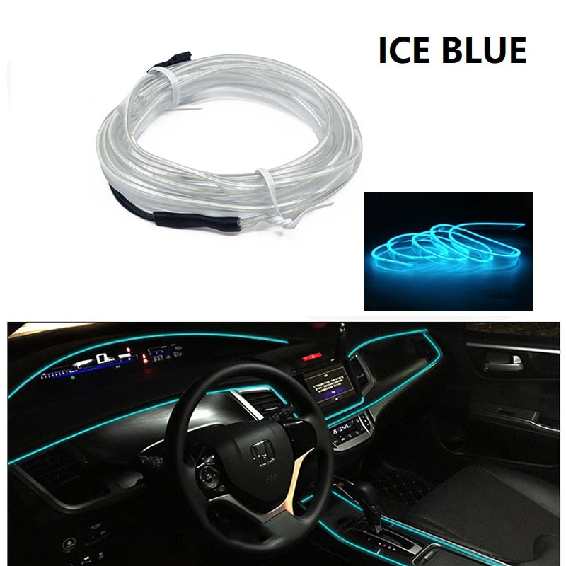 1M/3M/5M Car Interior Led Decorative Lamp EL Wiring Neon Strip For Auto DIY Flexible Ambient Light USB Party Atmosphere Diode
