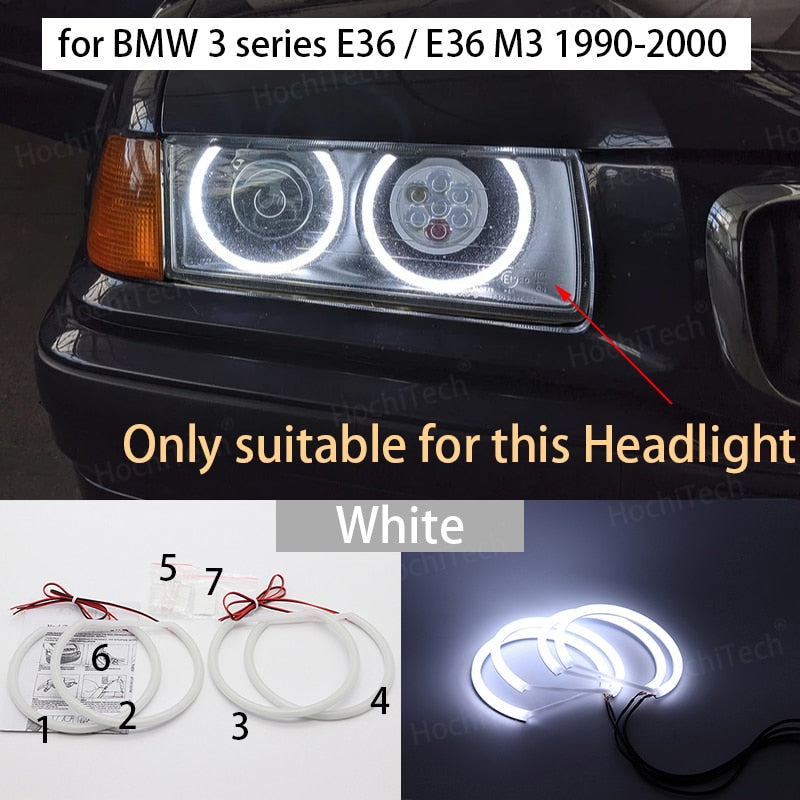 LED Angel Eyes Kit Cotton White Halo Ring for BMW 3 Series E30 E36 M3 333i 325i 323i 316i 318i 325td 1982-2000 Demon Eye