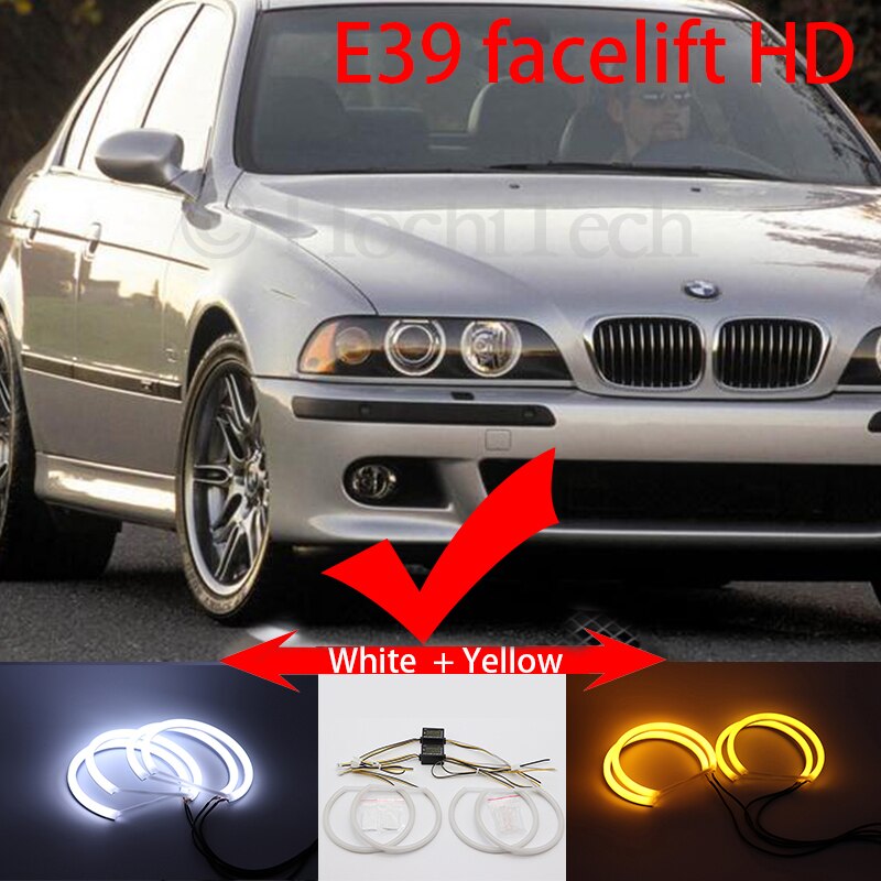 For BMW 5 Series E39 525i 528i 530i 540i White Yellow Dual and White Cotton LED Angel Eyes Kit Halo Ring DRL Turn Signal Light