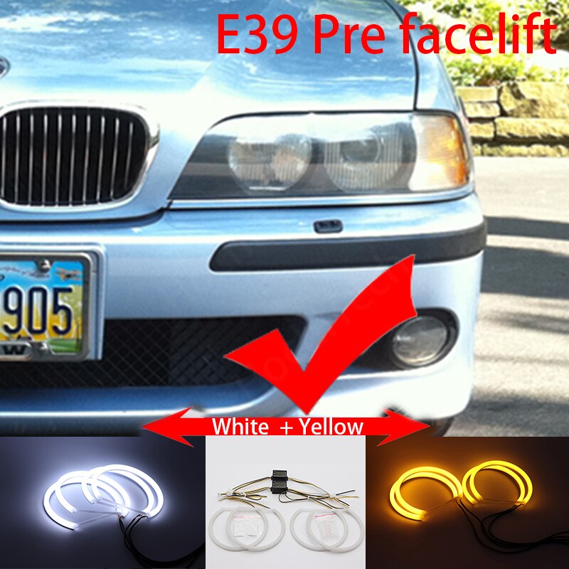 For BMW 5 Series E39 525i 528i 530i 540i White Yellow Dual and White Cotton LED Angel Eyes Kit Halo Ring DRL Turn Signal Light